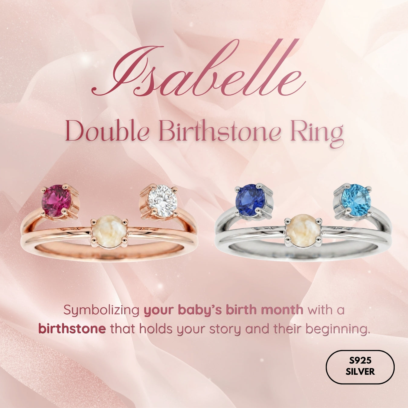 Isabelle Double Birthstone Breastmilk Ring