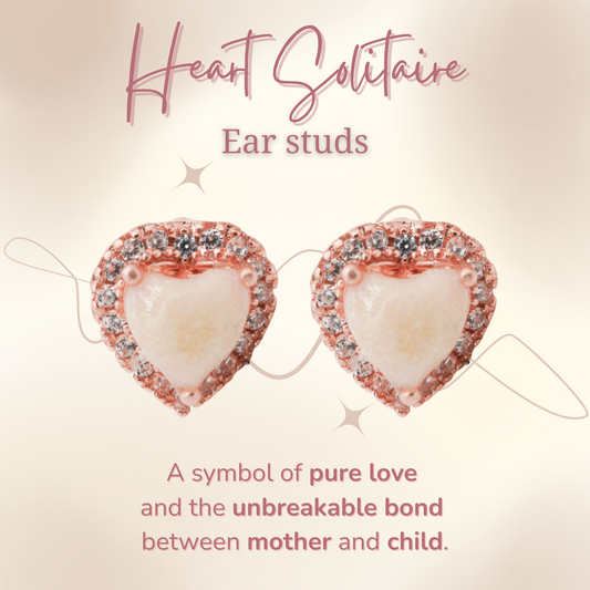 Heart Solitaire Breastmilk Ear Studs