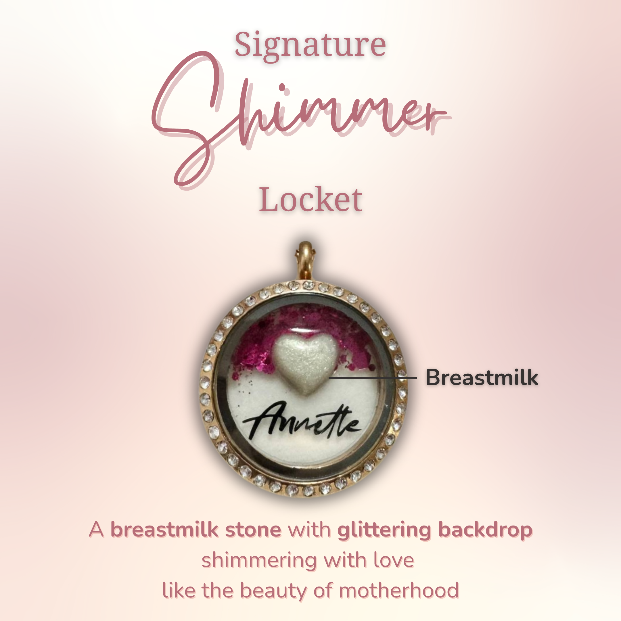 Signature Locket with Shimmer Background | Custom Breastmilk Jewelry ...