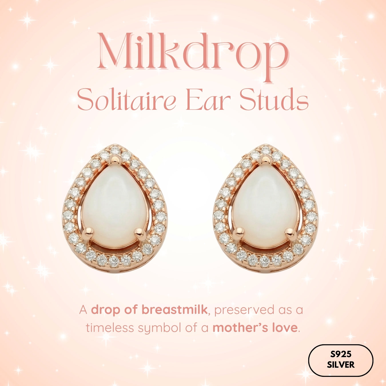 Milk Drop Solitaire Breastmilk Ear Studs