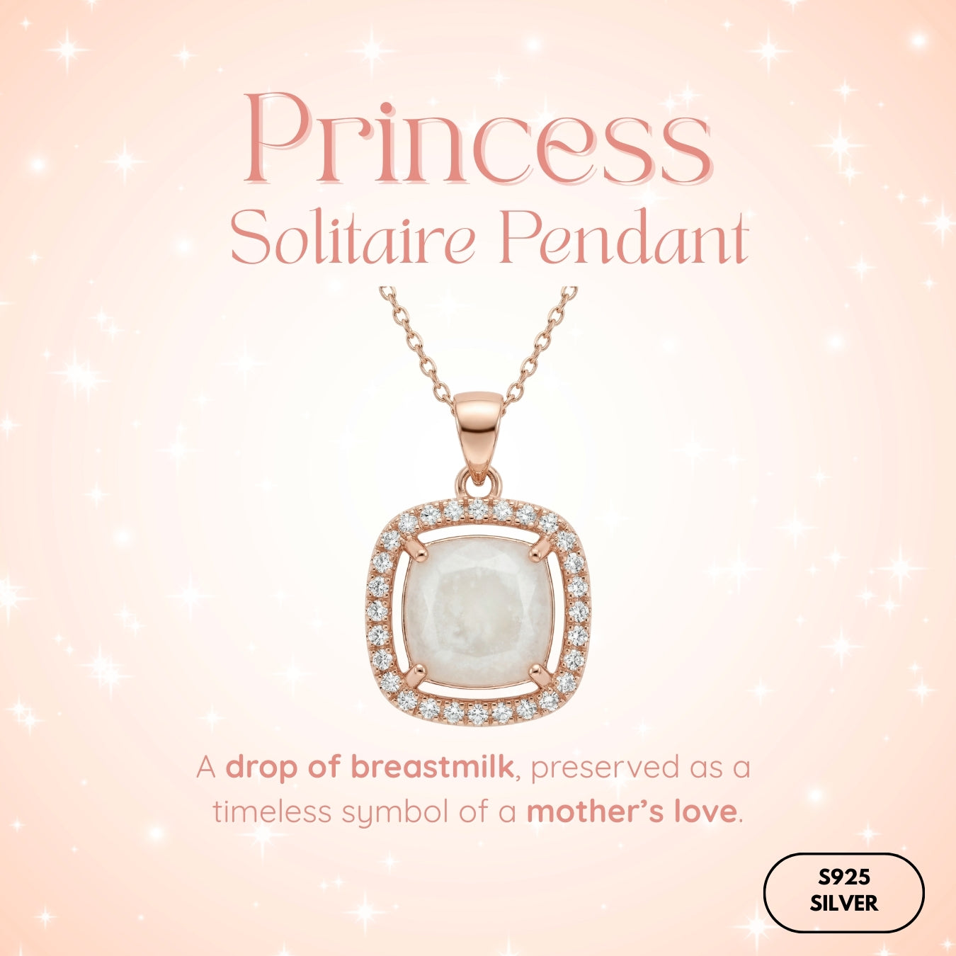 Princess Solitaire Breastmilk Pendant