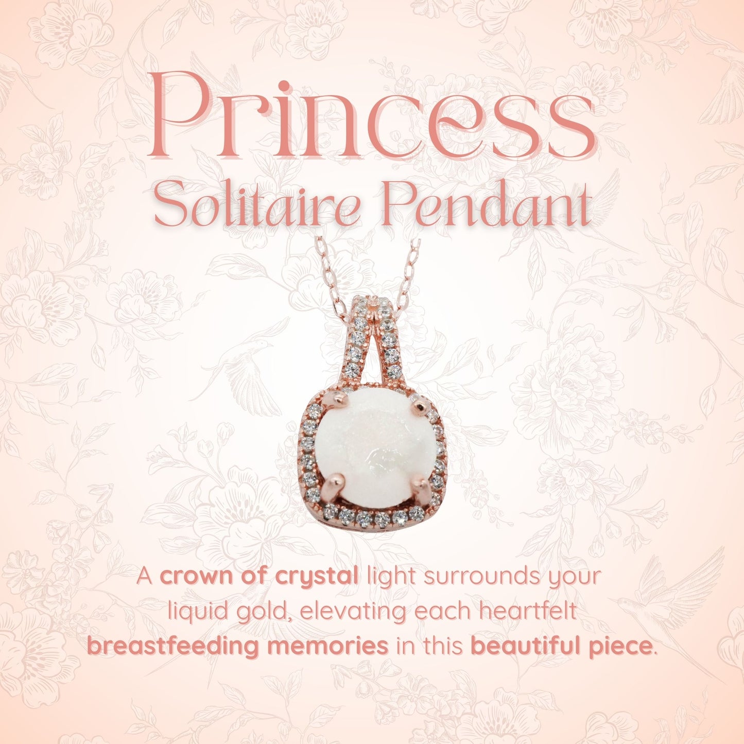 Princess Solitaire Breastmilk Pendant